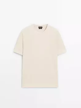 Трикотажная футболка с короткими рукавами из 100% хлопка Massimo Dutti, бежевый