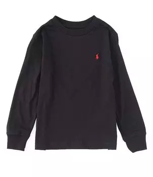 Трикотажная футболка с круглым вырезом и длинными рукавами Polo Ralph Lauren Little Boys 2T-7, черный