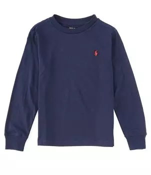 Трикотажная футболка с круглым вырезом и длинными рукавами Polo Ralph Lauren Little Boys 2T-7, синий
