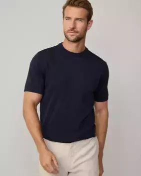 Трикотажная футболка с круглым вырезом и ребристыми деталями Hackett, тёмно-синий