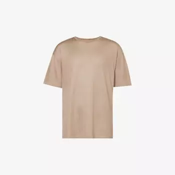 Трикотажная футболка с круглым вырезом из смеси шелка и хлопка Giorgio Armani, бежевый