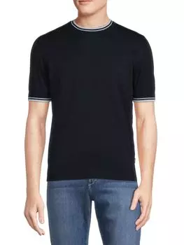 Трикотажная футболка с полосатой отделкой Boss, темно-синий