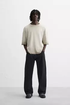 Трикотажная футболка с принтом-брызгом ZARA, кэмел