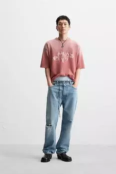 Трикотажная футболка с принтом ZARA, цвет Pale pink