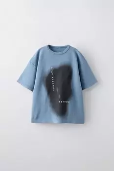 Трикотажная футболка с принтом ZARA, светло-голубой