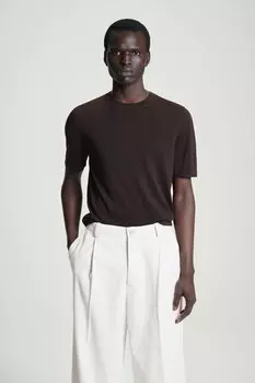 Трикотажная футболка с шелком-slim fit COS, темно-коричневый