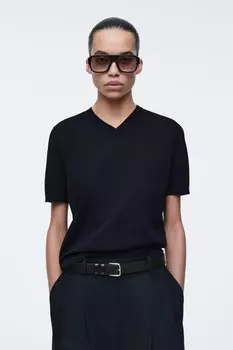 Трикотажная футболка с v-образным вырезом COS, темно-синий