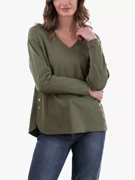 Трикотажная футболка с v-образным вырезом и пуговицами по бокам из органического хлопка Celtic & Co., оливковое