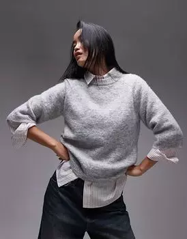 Трикотажная футболка серого цвета Topshop