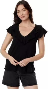 Трикотажная футболка Slub с короткими рукавами и оборками на шее Mod-o-doc, черный