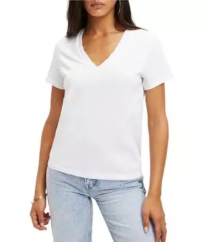 Трикотажная футболка свободного кроя с короткими рукавами и V-образным вырезом Good American Heritage, белый