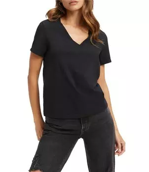 Трикотажная футболка свободного кроя с короткими рукавами и V-образным вырезом Good American Heritage, черный