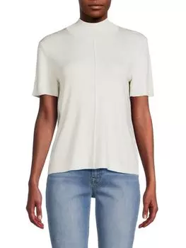 Трикотажная футболка в рубчик с воротником-стойкой Saks Fifth Avenue, цвет Frost White