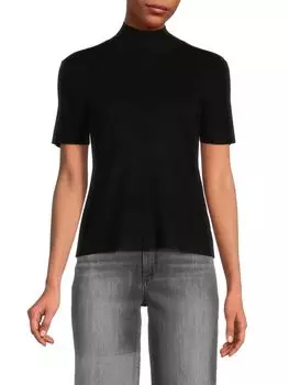Трикотажная футболка в рубчик с воротником-стойкой Saks Fifth Avenue, черный