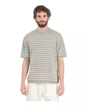 Трикотажная футболка в зелено бежевую полоску Selected Homme, мультиколор