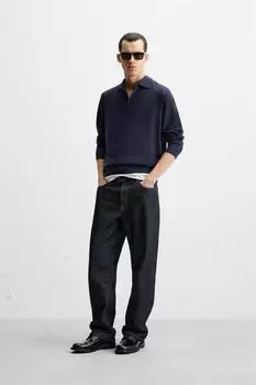 Трикотажная хлопчатобумажная рубашка поло ZARA, цвет Ink blue