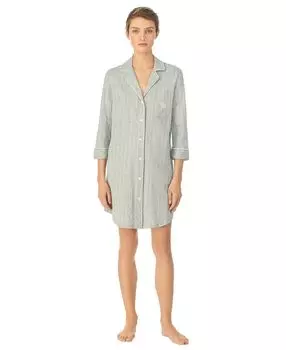 Трикотажная хлопковая рубашка для сна с воротником-стойкой Lauren Ralph Lauren, мульти