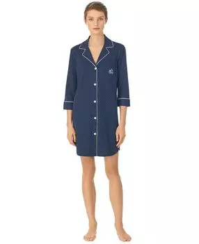 Трикотажная хлопковая рубашка для сна с воротником-стойкой Lauren Ralph Lauren, мульти