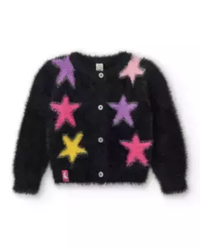 Трикотажная куртка для девочки черного цвета с разноцветными звездами Tuc tuc