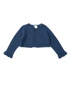 Трикотажная куртка для девочки с ажурными деталями и застежкой на пуговицы Tutto Piccolo, темно-синий