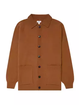 Трикотажная куртка из овечьей шерсти Sunspel, цвет dark camel