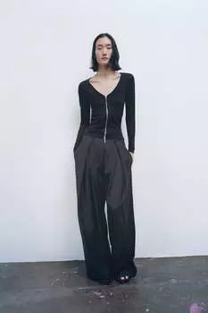 Трикотажная куртка на молнии ZARA, черный