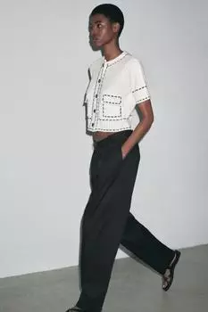 Трикотажная куртка с коротким рукавом, сшитая из трикотажа ZARA, белый