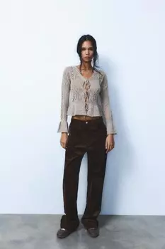 Трикотажная куртка с кружевной отделкой ZARA, серый мергель