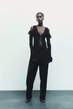 Трикотажная куртка с оборками Zara, черный