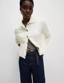 Трикотажная куртка свободного кроя с воротником-стойкой Marks & Spencer, слоновая кость