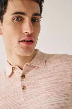 Трикотажная льняная рубашка-поло Next, розовый