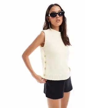 Трикотажная майка ASOS DESIGN с застежкой на пуговицы по бокам цвета пахты