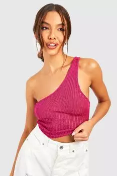 Трикотажная майка на одно плечо тонкой лесничной строчкой Boohoo, розовый