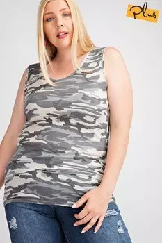 Трикотажная майка с принтом в рубчик из вискозы FASHNZFAB, цвет camouflage