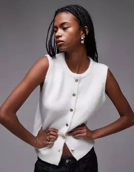 Трикотажная майка с золотыми пуговицами цвета слоновой кости Topshop