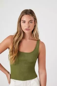 Трикотажная майка в рубчик со свитером Forever 21, оливковый