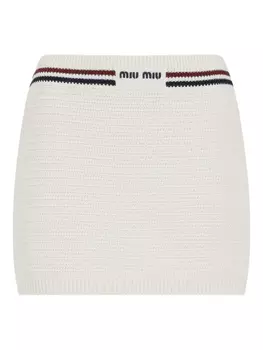 Трикотажная мини-юбка Miu Miu, белый
