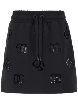 Трикотажная мини-юбка с логотипом Dolce & Gabbana, черный
