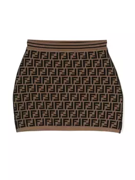 Трикотажная мини-юбка с логотипом FF Fendi Kids, коричневый