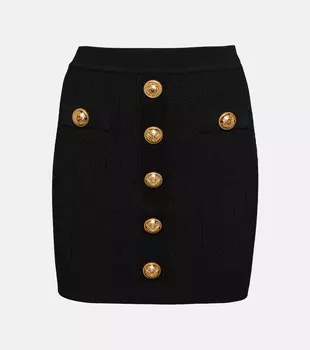 Трикотажная мини-юбка с высокой посадкой BALMAIN, черный