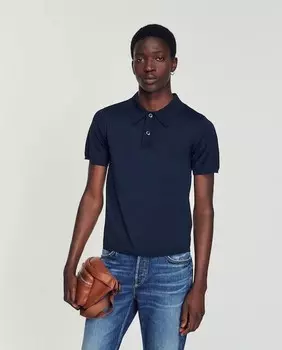 Трикотажная мужская рубашка-поло с короткими рукавами Sandro, темно-синий