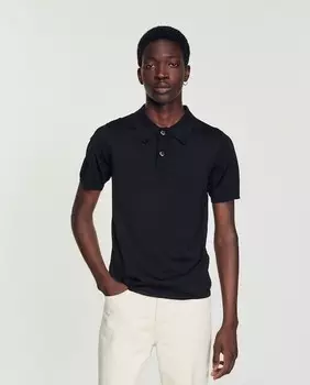 Трикотажная мужская рубашка-поло с короткими рукавами Sandro, черный