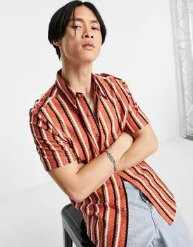 Трикотажная полосатая рубашка с воротником в стиле 70-х ASOS DESIGN