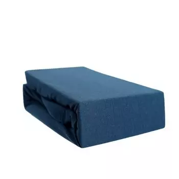 Трикотажная приталенная простыня 100% хлопок 200-200х220 см + эластичный низ 40 см темно-синего цвета COFI 1453