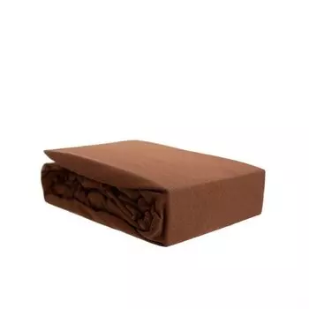 Трикотажная простынь 100% хлопок 140-160х200 см + резинка 25 см коричневая COFI 1453
