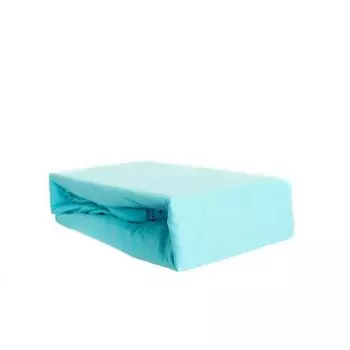 Трикотажная простыня 100% хлопок 180-200х200 см + резинка по периметру 25 см бирюзовый COFI 1453