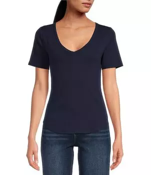 Трикотажная рубашка A Loves A с V-образным вырезом и короткими рукавами, синий