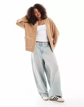 Трикотажная рубашка ASOS DESIGN бежевого цвета с узором сленг