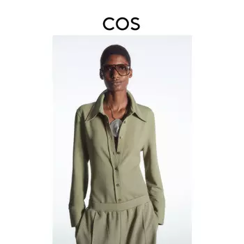 Трикотажная рубашка Cos на пуговицах с острым воротником, зеленый