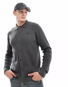 Трикотажная рубашка Fred Perry с длинными рукавами и ажурными вставками темно-зеленого цвета